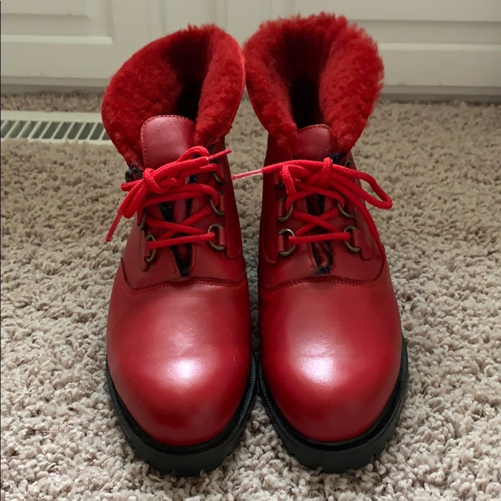 Red leather boots